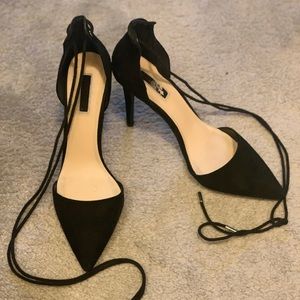 Point toe lace up heels